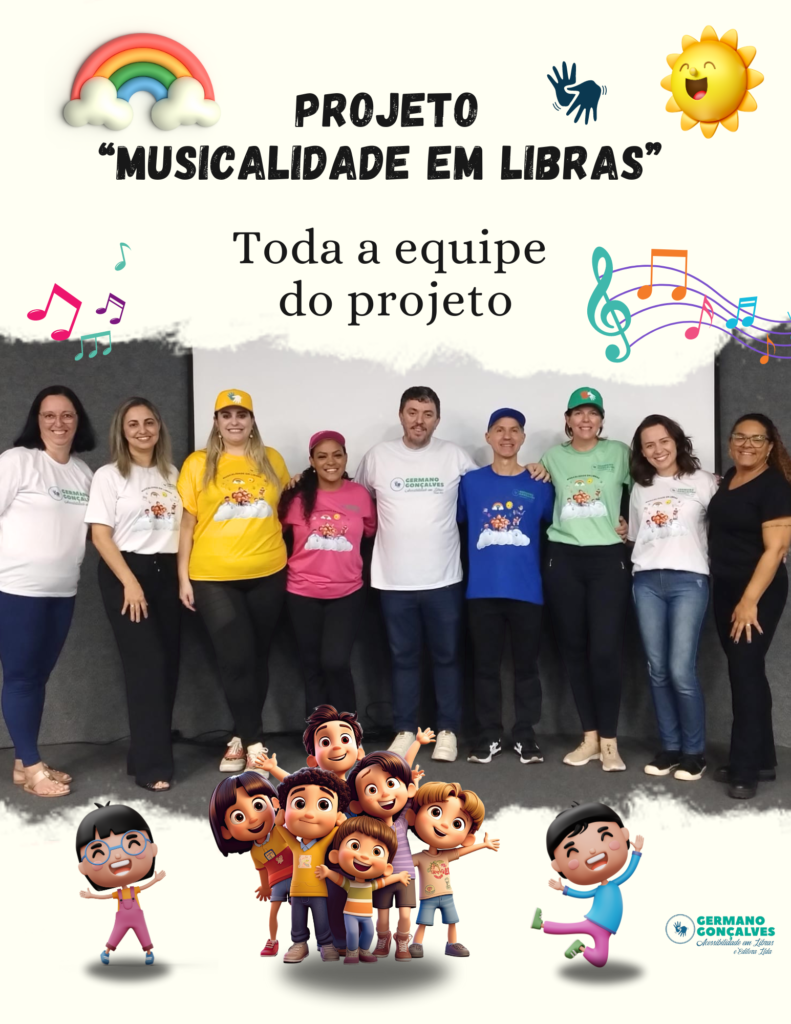 Projeto Lei Paulo Gustavo - Musicalidade em Libras na Biblioteca Municipal de Jundiai - Toda a equipe junto para a fotografia